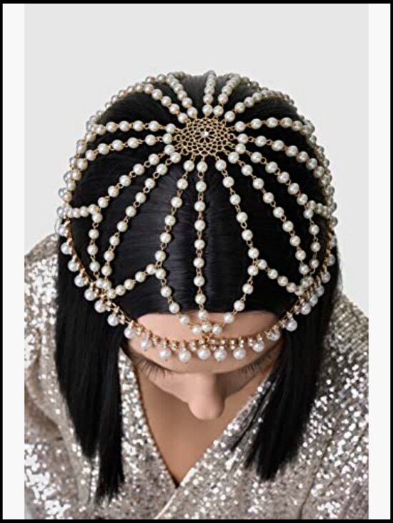 1920s Crystal Cap Headpiece Rhinestone Head Chain Roaring 20s Great Gatsby Hair main image 4